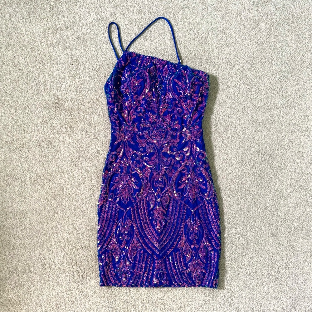 Windsor Blue/Purple Asymmetrical Sequin Dress, Size S